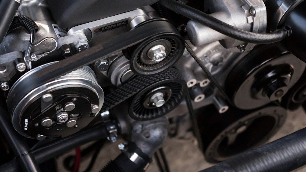Car suspension and engine bay in workshop